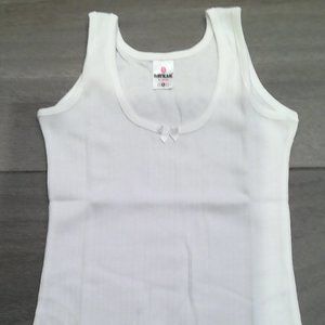 Girls White Cotton Undershirts Tanktops Ribbed